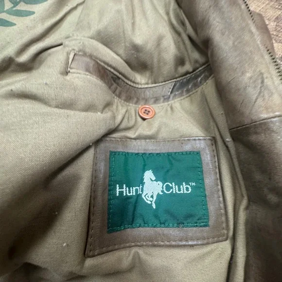Hunt Club Men's Brown Genuine Leather‎ Bomber Flight Jacket 44R Aviation Large